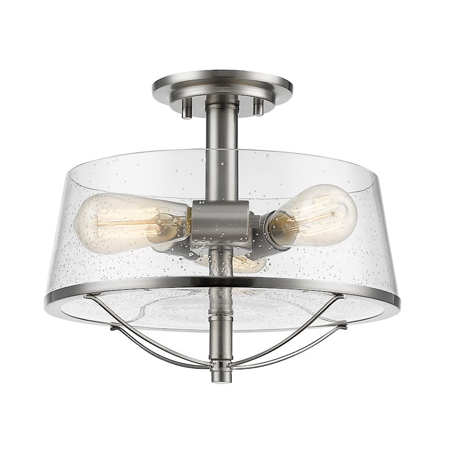 Z-Lite Mariner 3 Light Semi-Flush, Brushed Nickel, Clear Seedy - 444SF-BN