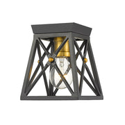 Z-Lite Trestle 1 Light Flush Mount, Matte Black/Olde Brass - 447F1-MB-OBR