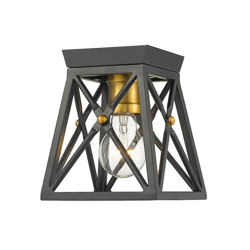 Z-Lite Trestle 1 Light Flush Mount, Matte Black/Olde Brass - 447F1-MB-OBR
