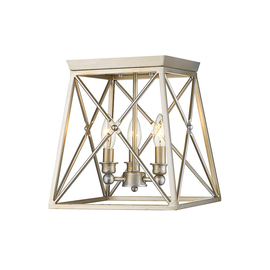 Z-Lite Trestle 3 Light Small Flush Mount, Antique Silver - 447F11-AS