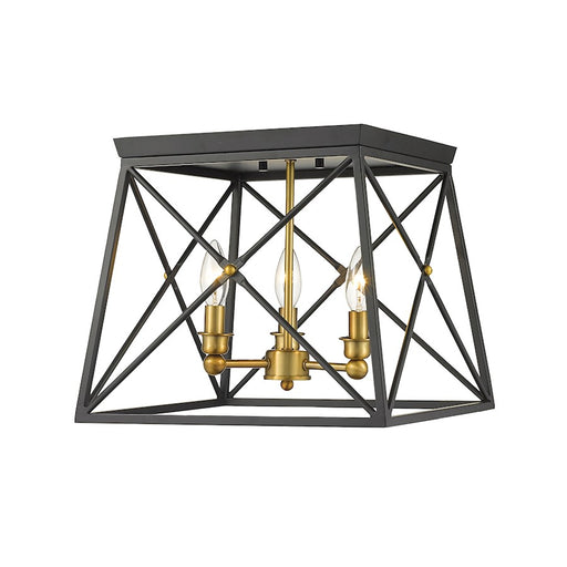Z-Lite Trestle 3 Light Large Flush Mount, Matte Black/Olde Brass - 447F14-MB-OBR