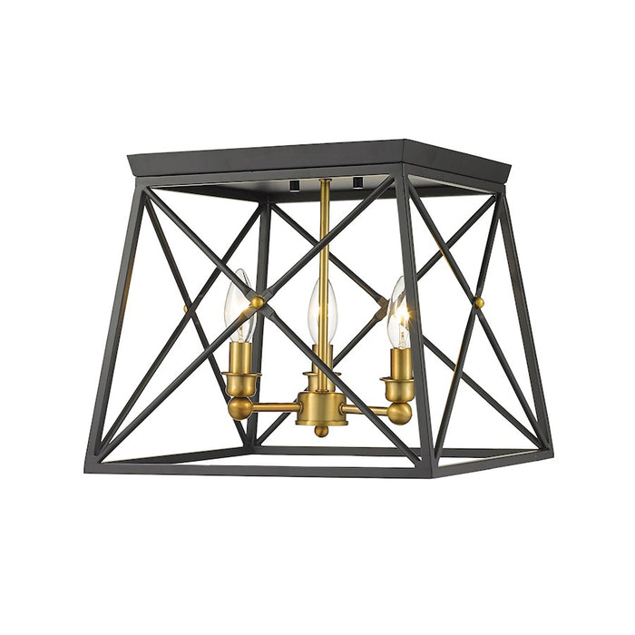 Z-Lite Trestle 3 Light Large Flush Mount, Matte Black/Olde Brass - 447F14-MB-OBR
