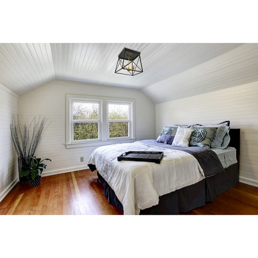 Z-Lite Trestle 3 Light Large Flush Mount, Matte Black/Olde Brass