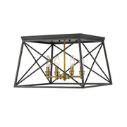 Z-Lite Trestle 4 Light Flush Mount, Matte Black/Olde Brass - 447F18-MB-OBR