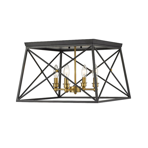 Z-Lite Trestle 4 Light Flush Mount, Matte Black/Olde Brass - 447F18-MB-OBR