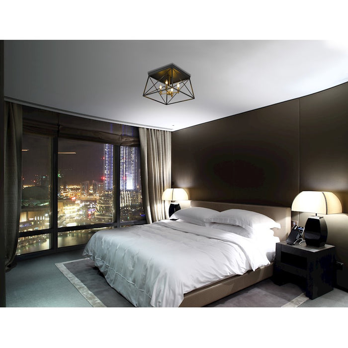 Z-Lite Trestle 4 Light Flush Mount, Matte Black/Olde Brass