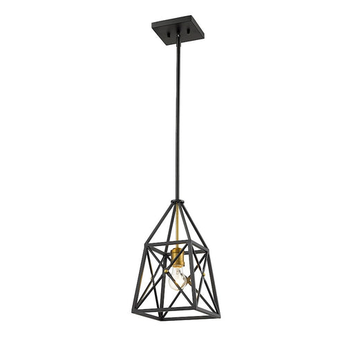 Z-Lite Trestle 1 Light Mini Pendant, Matte Black/Olde Brass - 447MP-MB-OBR