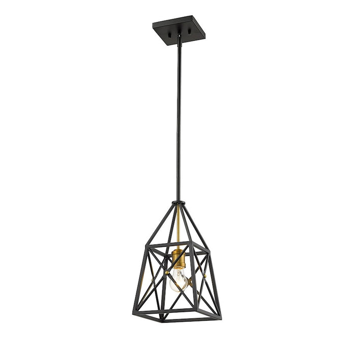 Z-Lite Trestle 1 Light Mini Pendant, Matte Black/Olde Brass - 447MP-MB-OBR