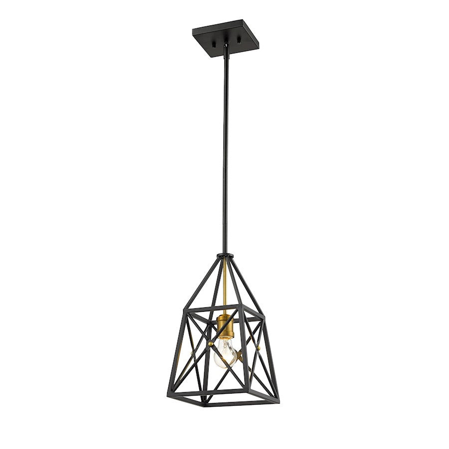 Z-Lite Trestle 1 Light Mini Pendant, Matte Black/Olde Brass - 447MP-MB-OBR