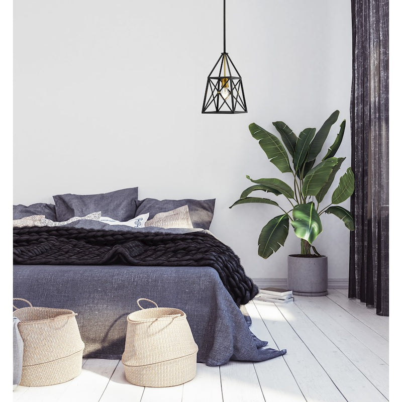 Z-Lite Trestle 1 Light Mini Pendant, Matte Black/Olde Brass