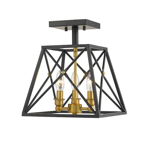 Z-Lite Trestle 3 Light Semi Flush Mount, Matte Black/Olde Brass - 447SF-MB-OBR