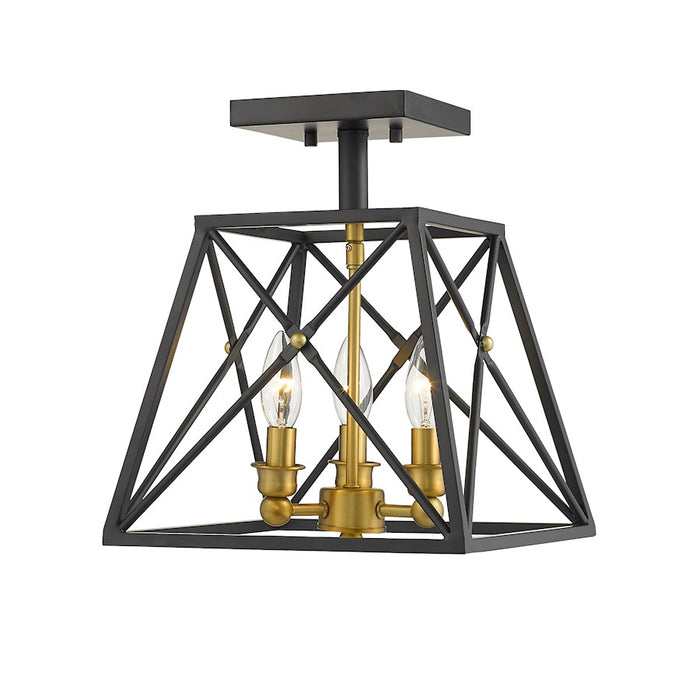 Z-Lite Trestle 3 Light Semi Flush Mount, Matte Black/Olde Brass - 447SF-MB-OBR