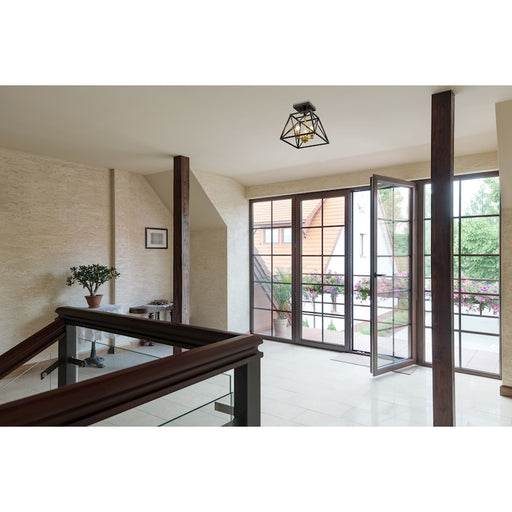 Z-Lite Trestle 3 Light Semi Flush Mount, Matte Black/Olde Brass