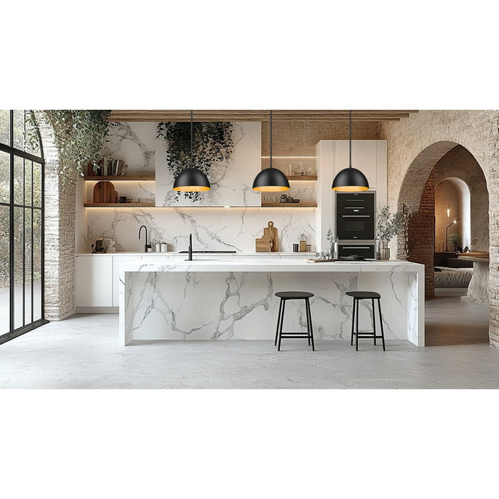 Z-Lite Vega 1 Light 12" Pendant, Matte Black/Matte Black/Gold