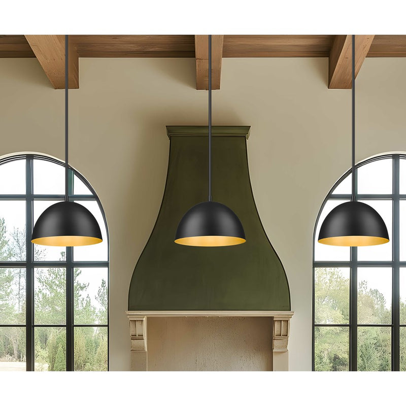 Z-Lite Vega 1 Light 12" Pendant, Matte Black/Matte Black/Gold