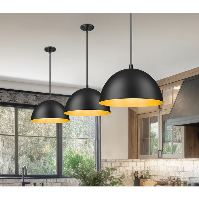 Z-Lite Vega 1 Light 16" Pendant, Matte Black/Matte Black/Gold