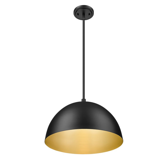 Z-Lite Vega 1 Light 16" Pendant, Matte Black/Matte Black/Gold