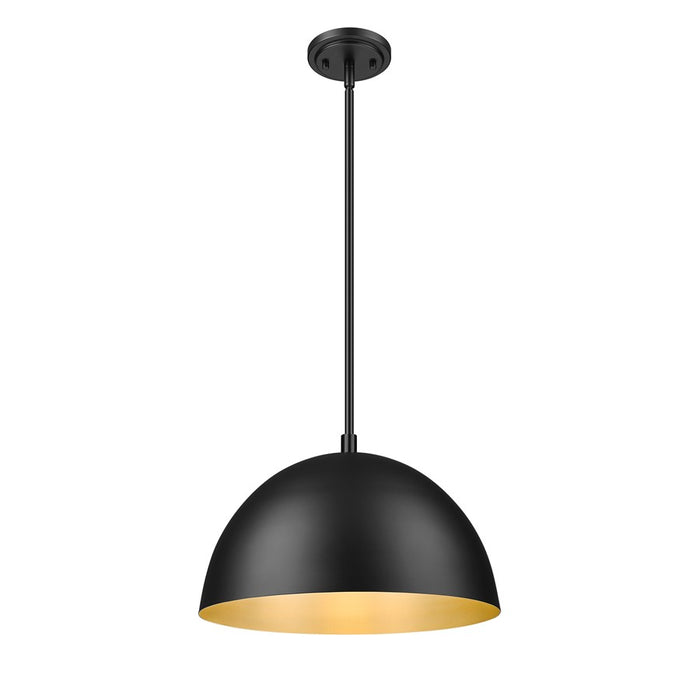 Z-Lite Vega 1 Light 16" Pendant, Matte Black/Matte Black/Gold