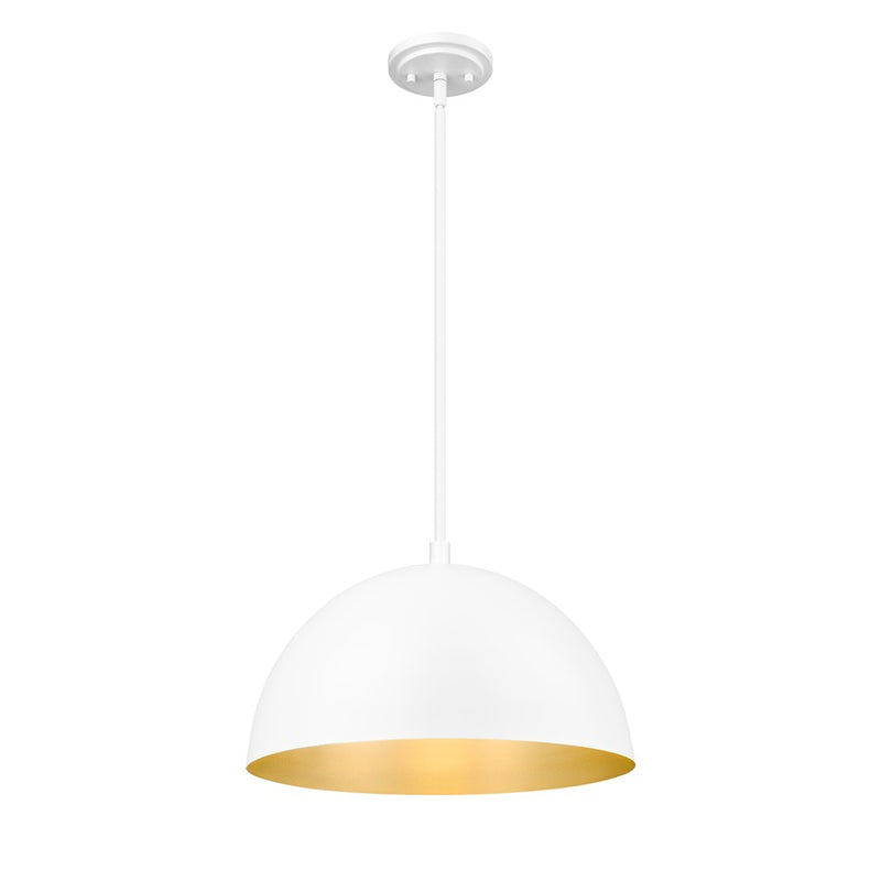 Z-Lite Vega 1 Light 16" Pendant, Matte White/Matte White/Gold