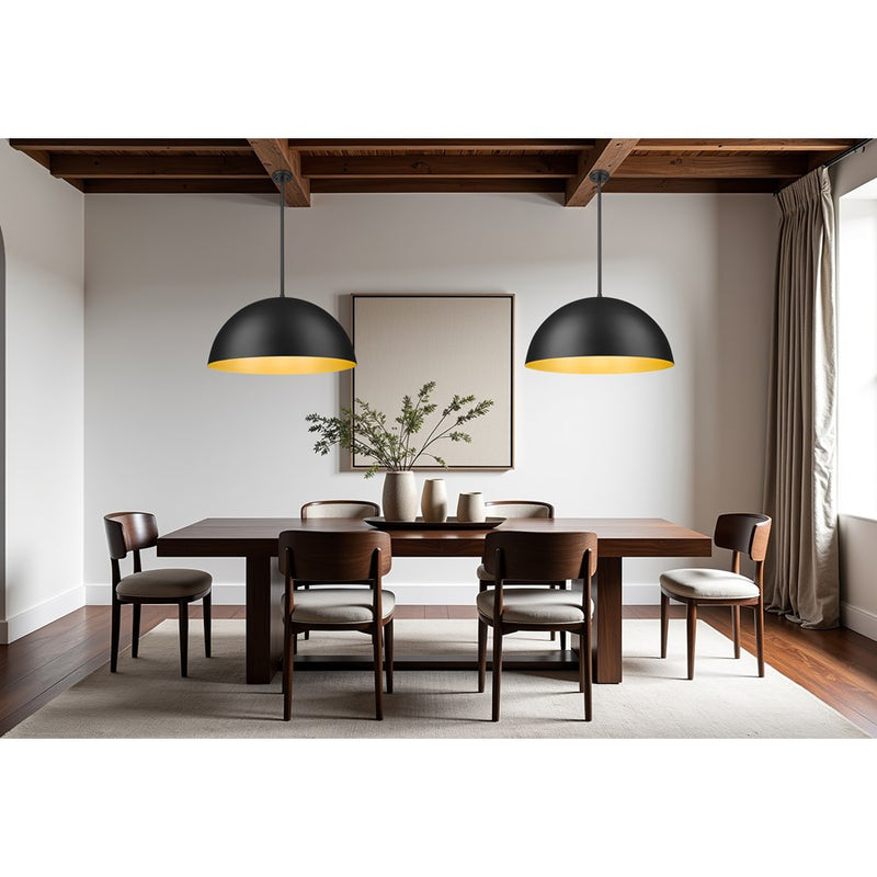 Z-Lite Vega 3 Light 32" Pendant, Matte Black/Matte Black/Gold
