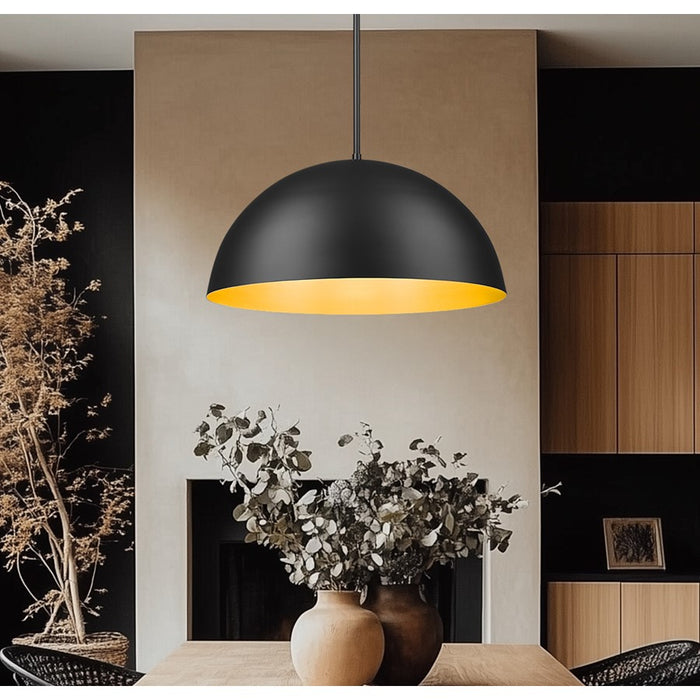 Z-Lite Vega 3 Light 32" Pendant, Matte Black/Matte Black/Gold