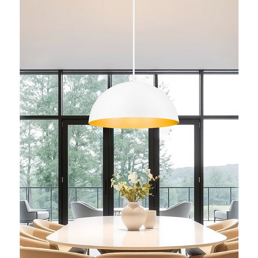 Z-Lite Vega 3 Light 32" Pendant, Matte White/Matte White/Gold