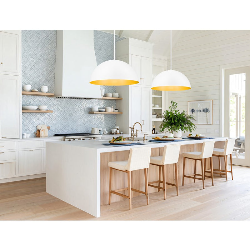 Z-Lite Vega 3 Light 32" Pendant, Matte White/Matte White/Gold