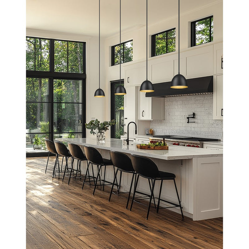 Z-Lite Vega 1 Light 8" Pendant, Matte Black/Matte Black/Gold