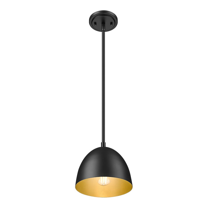 Z-Lite Vega 1 Light 8" Pendant, Matte Black/Matte Black/Gold