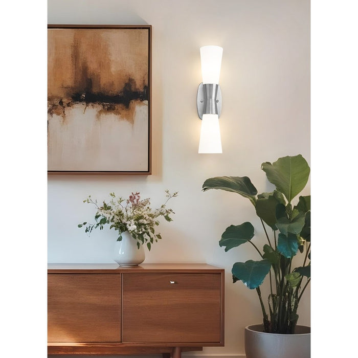 Z-Lite Emrys 2 Light 18" Wall Sconce, Brushed Nickel/White Opal