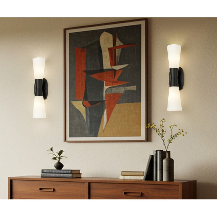 Z-Lite Emrys 2 Light 18" Wall Sconce, Matte Black/White Opal