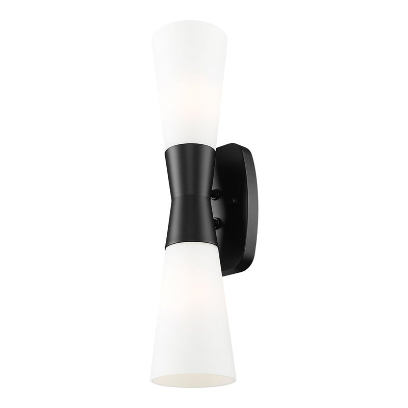 Z-Lite Emrys 2 Light 18" Wall Sconce, Matte Black/White Opal