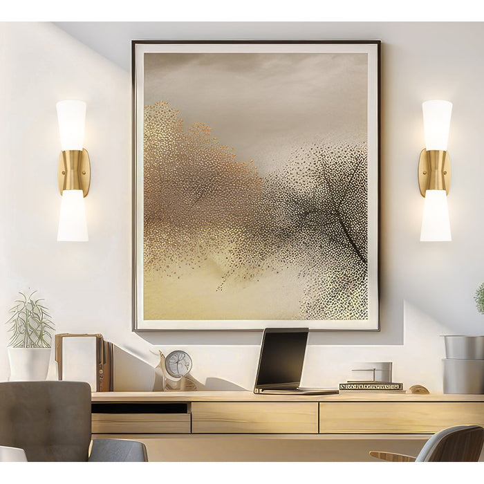 Z-Lite Emrys 2 Light 18" Wall Sconce, Modern Gold/White Opal