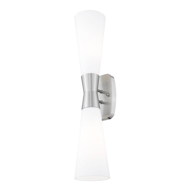 Z-Lite Emrys 2 Light 24" Wall Sconce, Brushed Nickel/White Opal