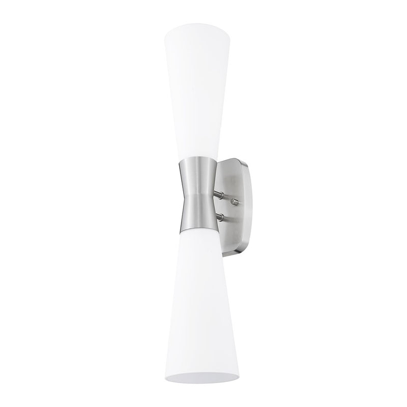 Z-Lite Emrys 2 Light 24" Wall Sconce, Brushed Nickel/White Opal