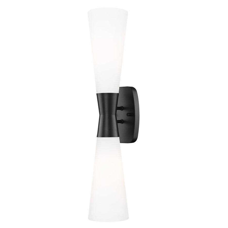 Z-Lite Emrys 2 Light 24" Wall Sconce, Matte Black/White Opal - 4504-2SL-MB