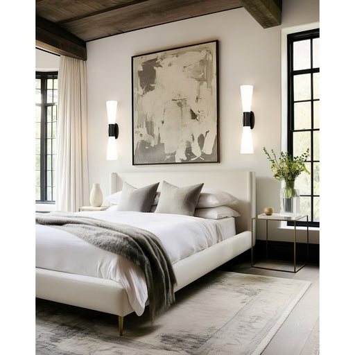 Z-Lite Emrys 2 Light 24" Wall Sconce, Matte Black/White Opal