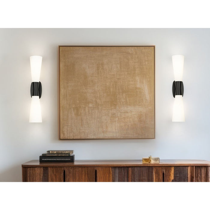 Z-Lite Emrys 2 Light 24" Wall Sconce, Matte Black/White Opal