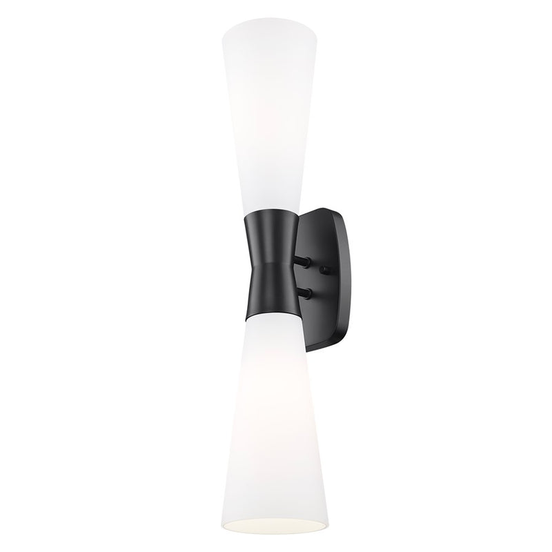 Z-Lite Emrys 2 Light 24" Wall Sconce, Matte Black/White Opal