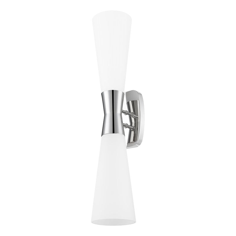 Z-Lite Emrys 2 Light 24" Wall Sconce, Polished Nickel/White Opal