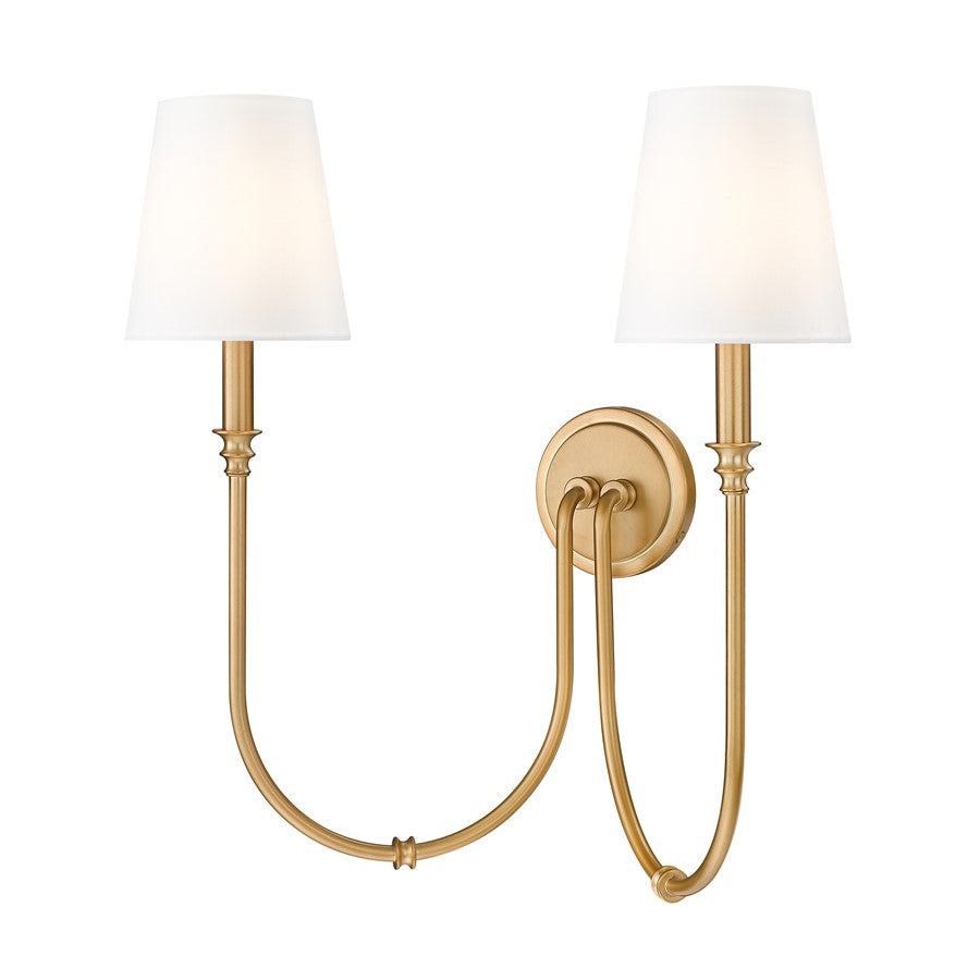 Z-Lite Jisele 2 Light Wall Sconce, Rubbed Brass/White - 4505-2S-RB