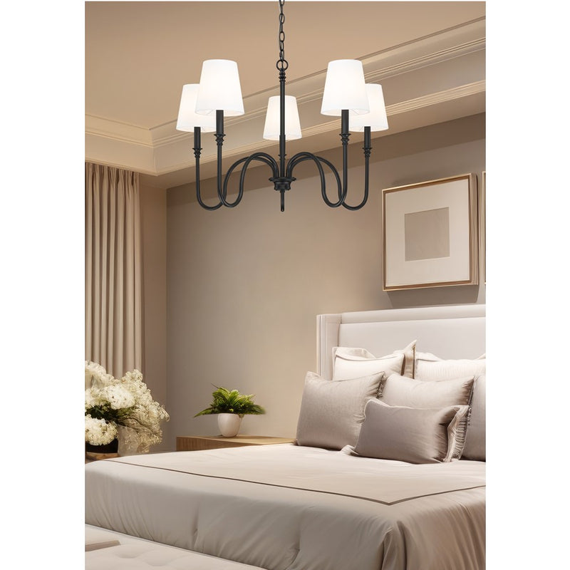 Z-Lite Jisele 5 Light Chandelier, Matte Black/White