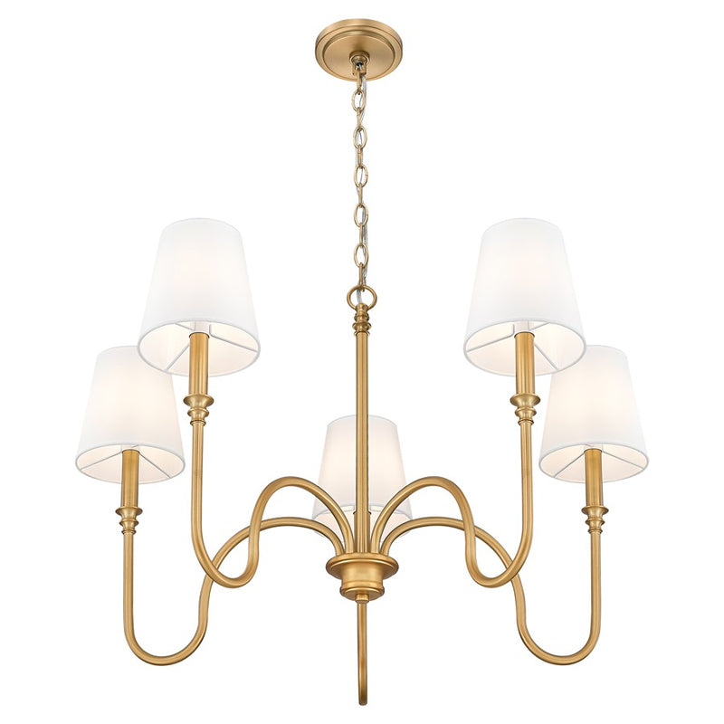 Z-Lite Jisele 5 Light Chandelier, Rubbed Brass/White