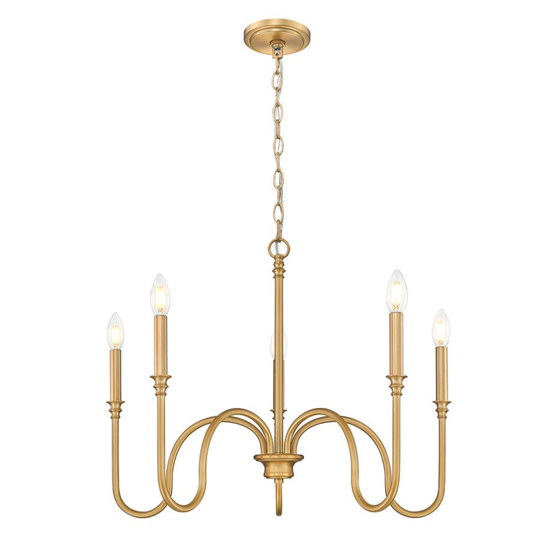 Z-Lite Jisele 5 Light Chandelier, Rubbed Brass/White