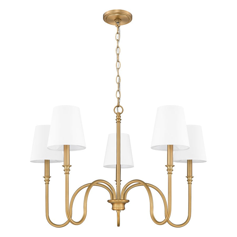 Z-Lite Jisele 5 Light Chandelier, Rubbed Brass/White