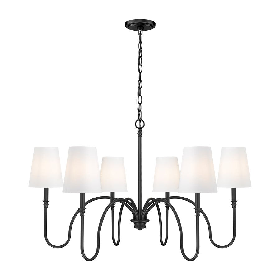 Z-Lite Jisele 6 Light Chandelier, Matte Black/White - 4505-6MB
