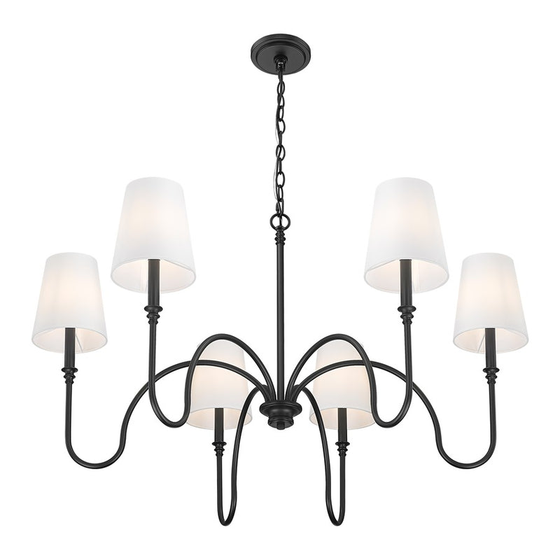 Z-Lite Jisele 6 Light Chandelier, Matte Black/White
