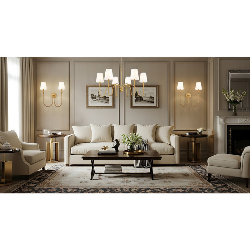 Z-Lite Jisele 6 Light Chandelier, Rubbed Brass/White