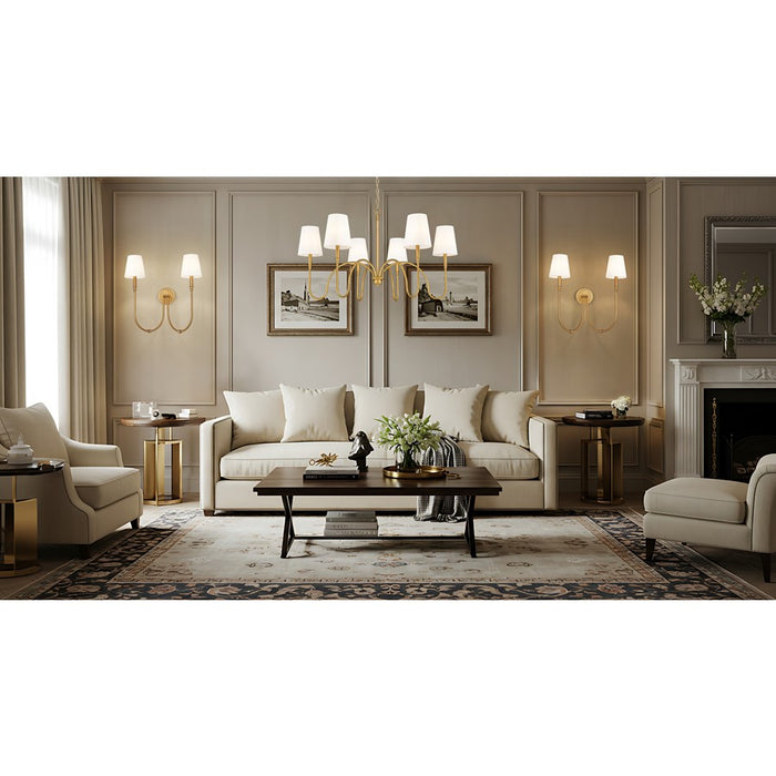 Z-Lite Jisele 6 Light Chandelier, Rubbed Brass/White