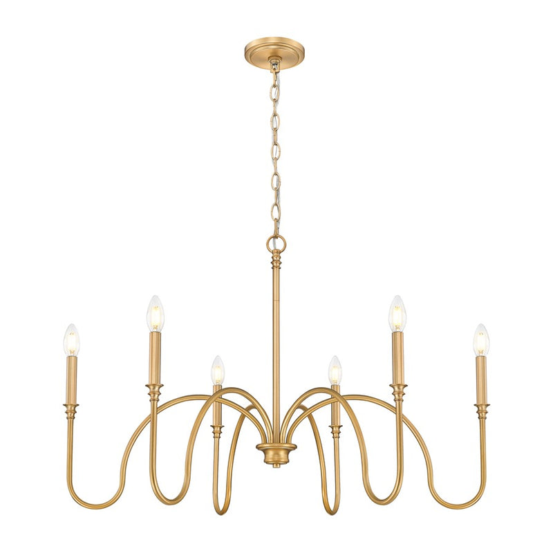 Z-Lite Jisele 6 Light Chandelier, Rubbed Brass/White